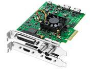 Blackmagic Design DeckLink Studio 4K video capturing device features a green circuit board, silver metal bracket, and multiple input/output ports for versatile connectivity.
