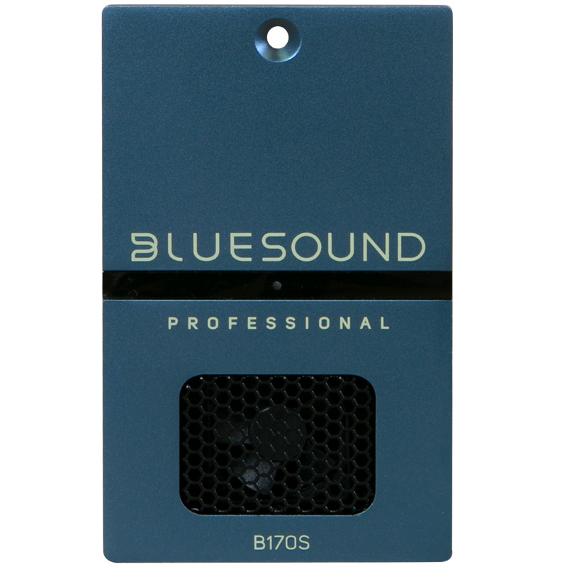 Bluesound Professional B160S network stereo amplifier in a sleek blue metal casing, featuring a mesh speaker grille and prominent branding in white text.