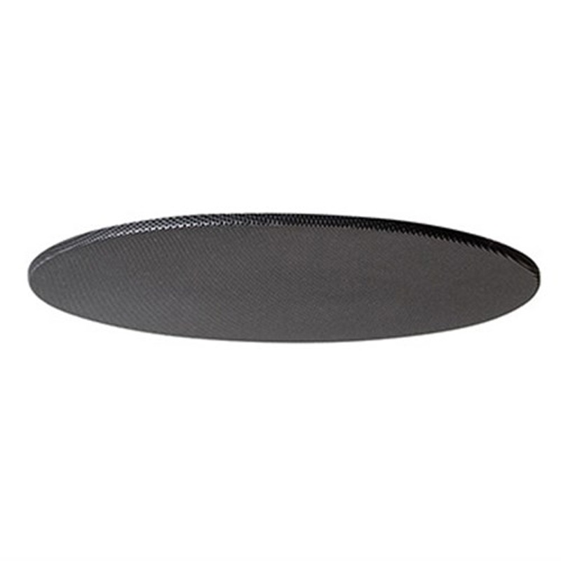 Round black grill made of durable material, designed for audio applications, featuring a sleek, perforated surface, sold in a pack of ten.