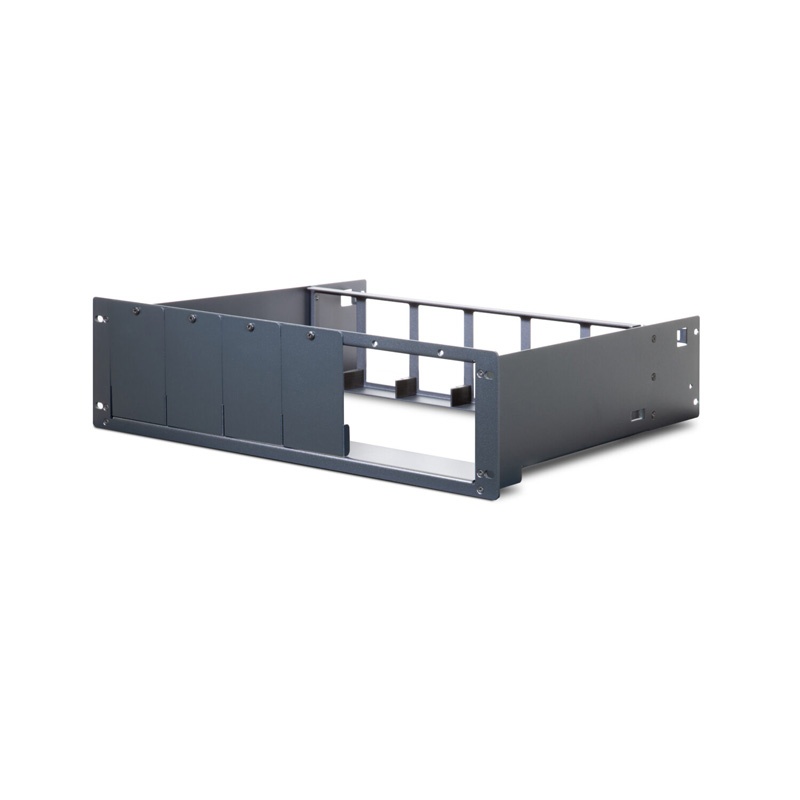 Bluesound Professional RM160 rack mount accessory in dark gray metal, designed for B160S/B170S models, featuring a sturdy frame with multiple mounting slots.