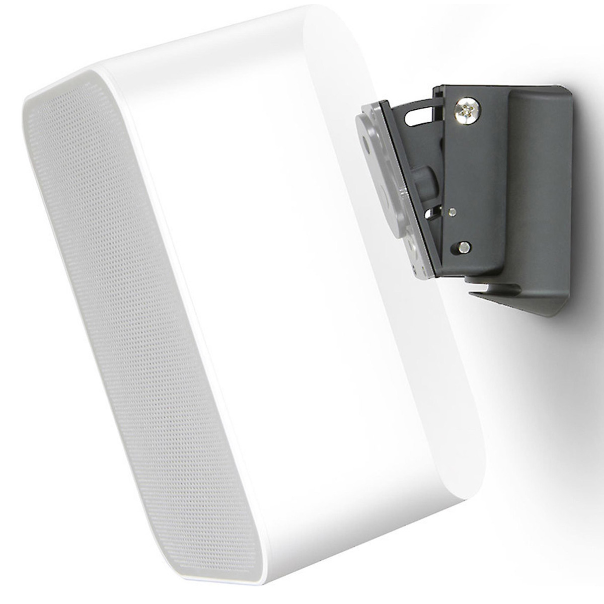 Bluesound WM100 Wall Mount in black, featuring a sleek, curved design with a durable material, designed to securely hold compatible speakers.