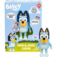 Bluey Hide and Seek Game with Bluey figure, interactive buttons, and colorful packaging featuring Bluey illustrations.