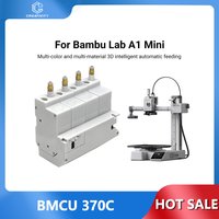BMCU 370C AMS lite module, white with four filament slots, for Bamboo A1 Mini 3D printer, shown with printer setup.