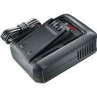 Black Bosch cordless Li-ion battery charger with vented sides and coiled power cord.