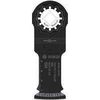 Black Bosch PRO Starlock oscillating tool blade with curved-tec edge and measurement markings.