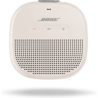 Bose SoundLink Micro White speaker with rounded edges, perforated grille, and embossed logo on top.