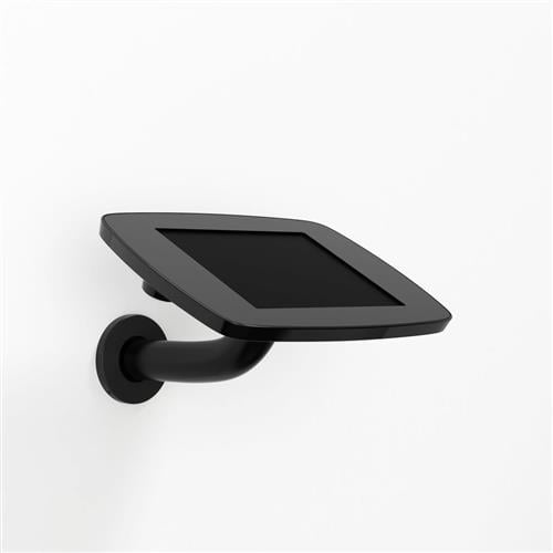Black Bouncepad Branch mount for Apple iPad Mini 6th Gen, featuring a sleek design with an exposed front camera and a curved arm for wall installation.
