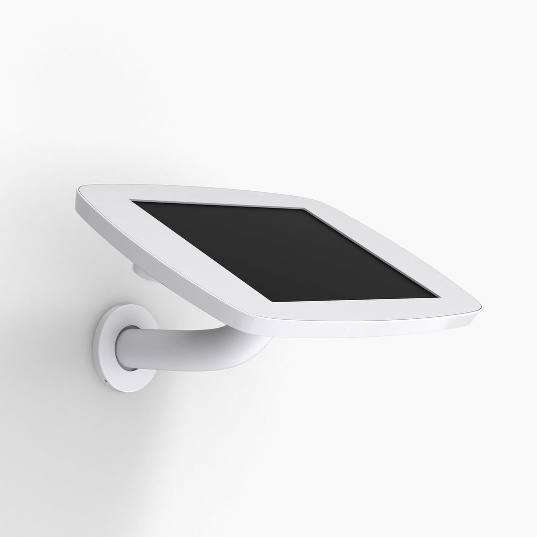White Bouncepad Branch mount for Samsung Galaxy Tab A8 (2021) features a sleek, angled design with a sturdy arm, providing a secure and stylish display solution.