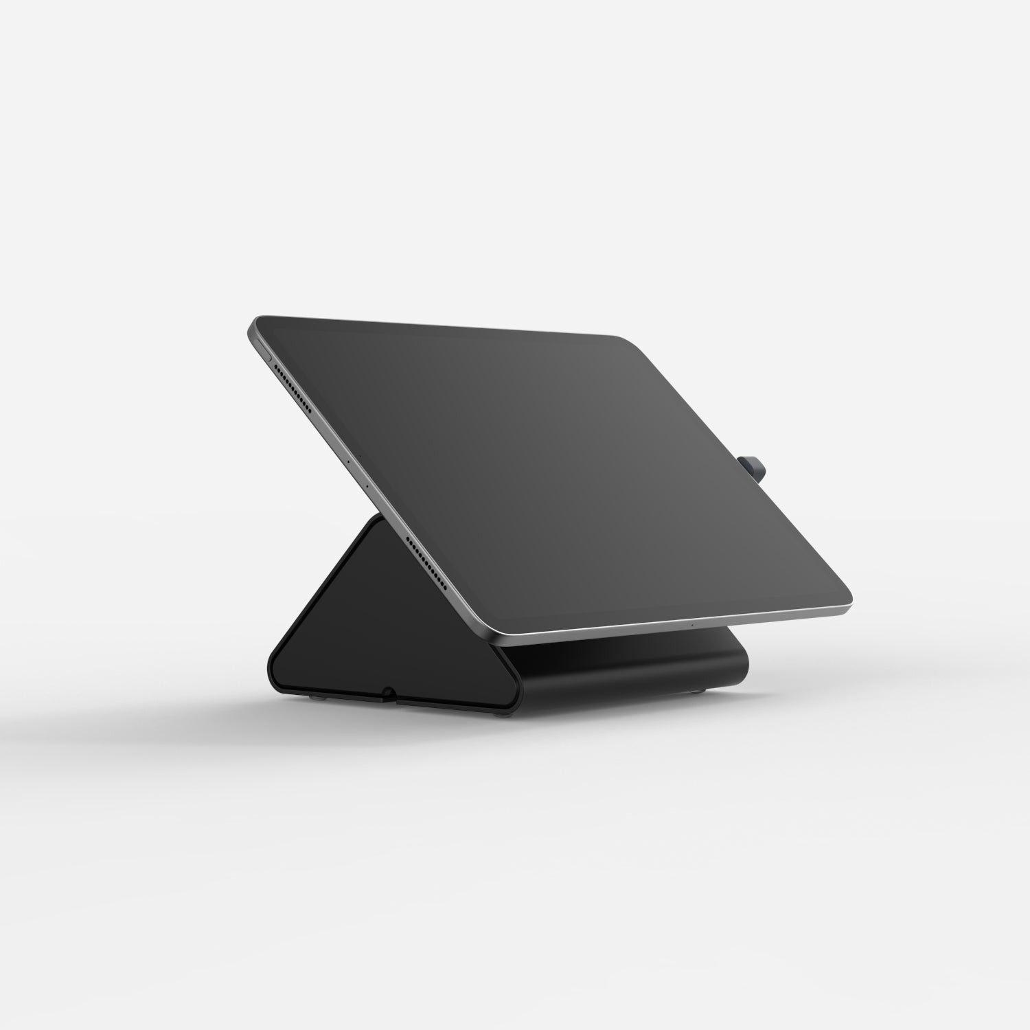 Black Bouncepad Core Flip stand designed for USB-C tablets, featuring a sleek, sturdy design with an adjustable angle for optimal viewing and use.
