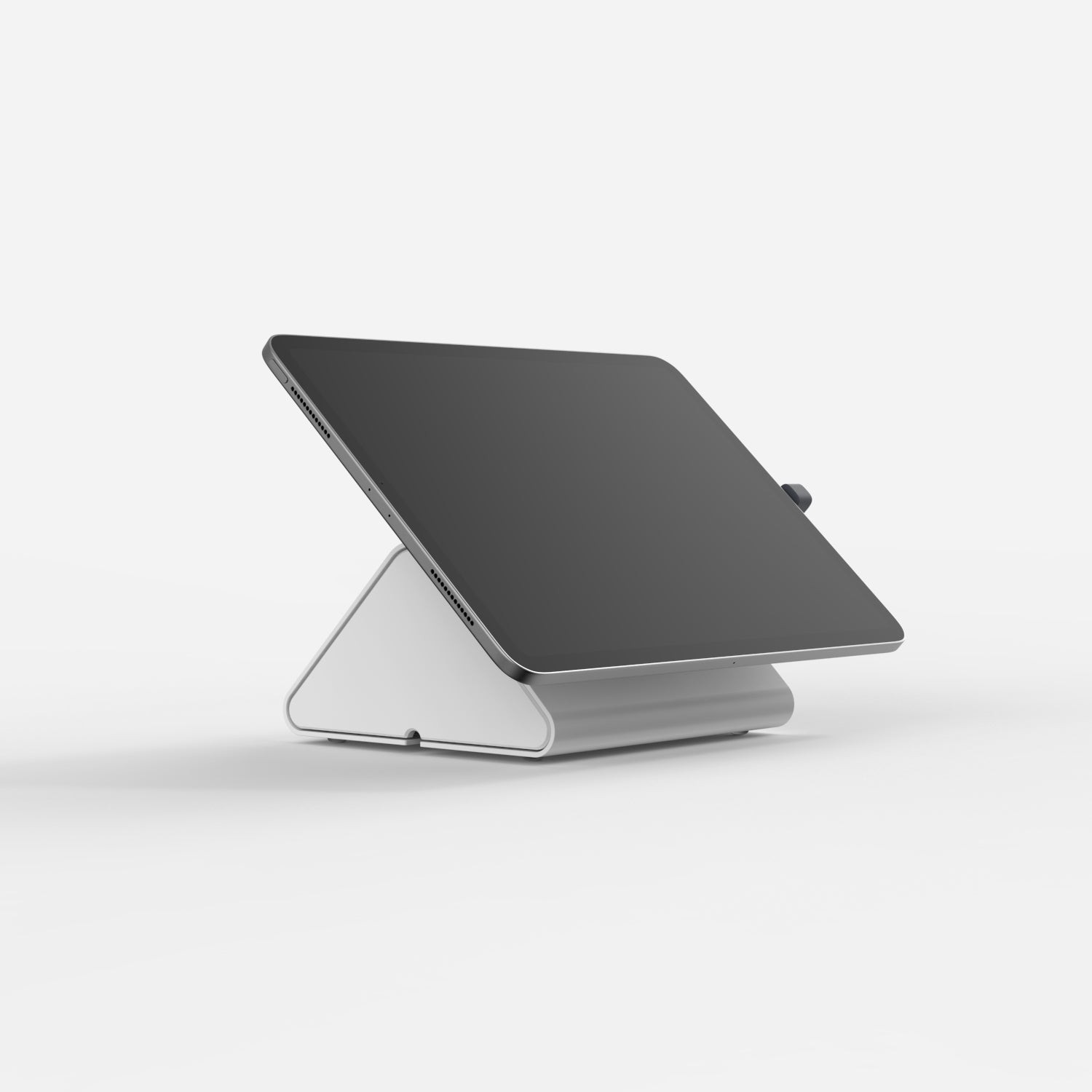 White Bouncepad Core Flip stand featuring a sleek design, angled support for USB-C tablets, and a smooth finish for a modern look.