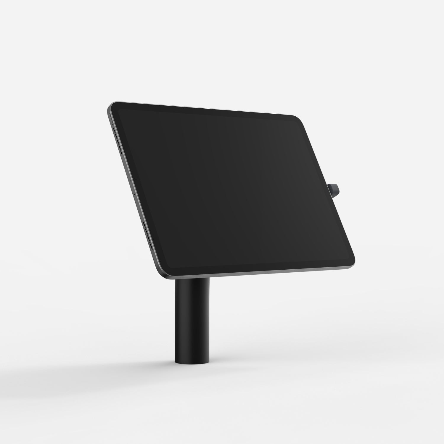 Black Bouncepad Core Static 60 tablet stand with a sleek design, featuring a sturdy black pole and adjustable angle for USB-C tablets.