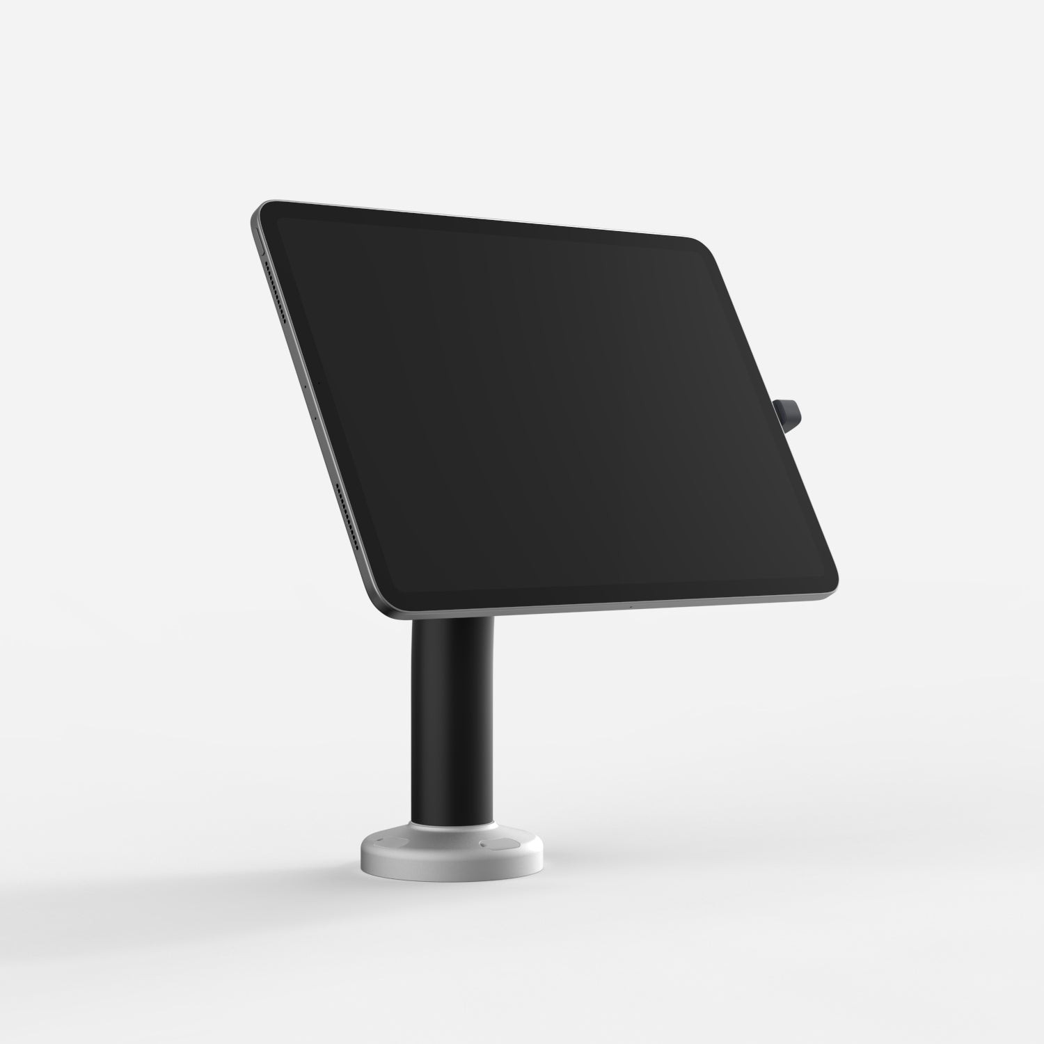 Black Bouncepad Core Swivel 60 tablet stand with a sleek design, featuring a sturdy base and adjustable swivel arm, compatible with all USB-C tablets.