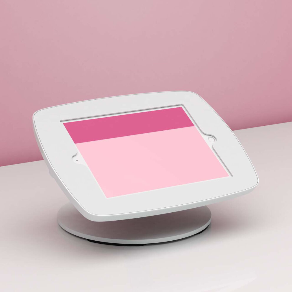 White Bouncepad Counter designed for Samsung Galaxy Tab A 10.1 (2019), featuring a sleek, rounded design with a stable base and a protective cover around the tablet.