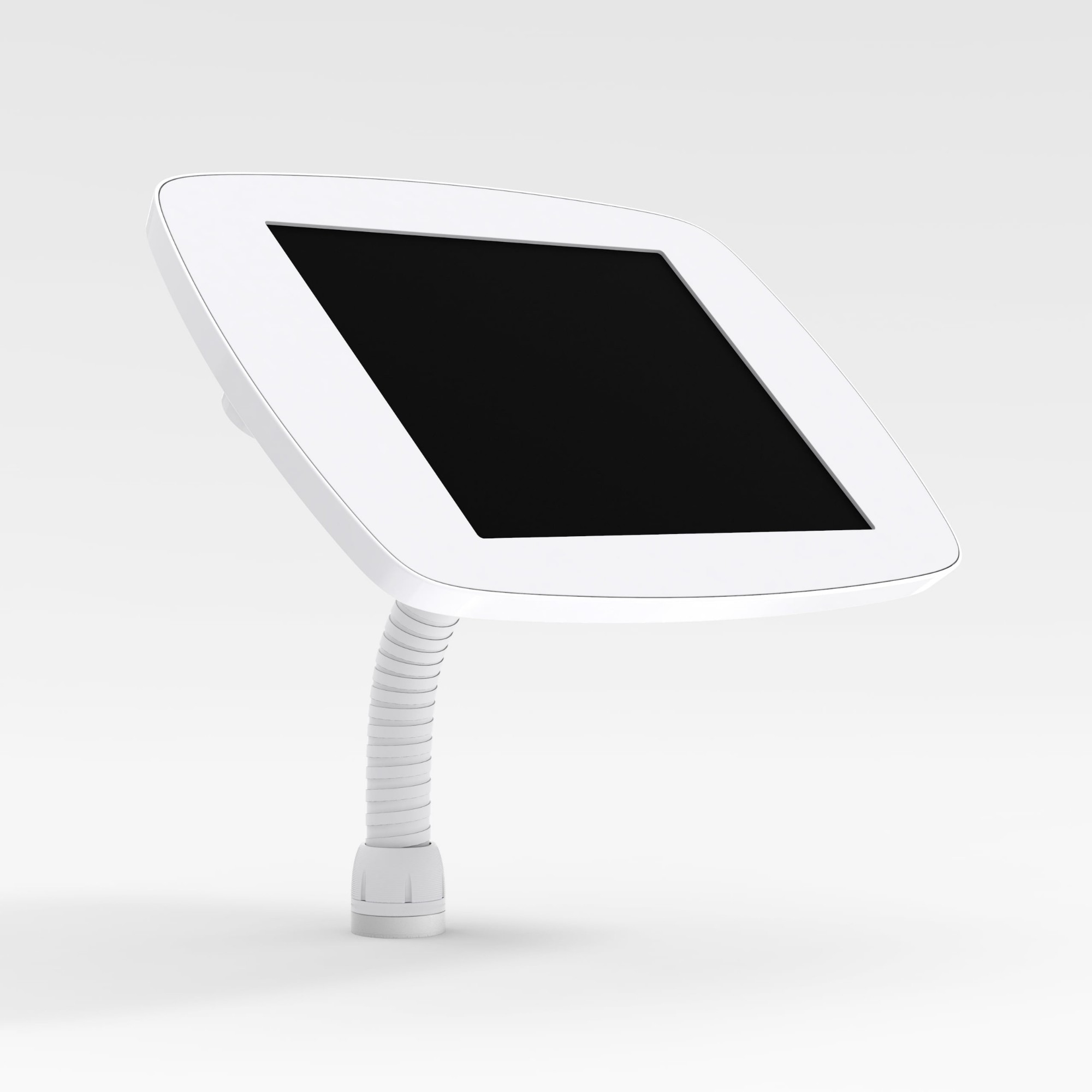 White Bouncepad Flex stand for Apple iPad 8th Gen 10.2 (2020) featuring a flexible neck and an exposed front for easy access to the device's screen.