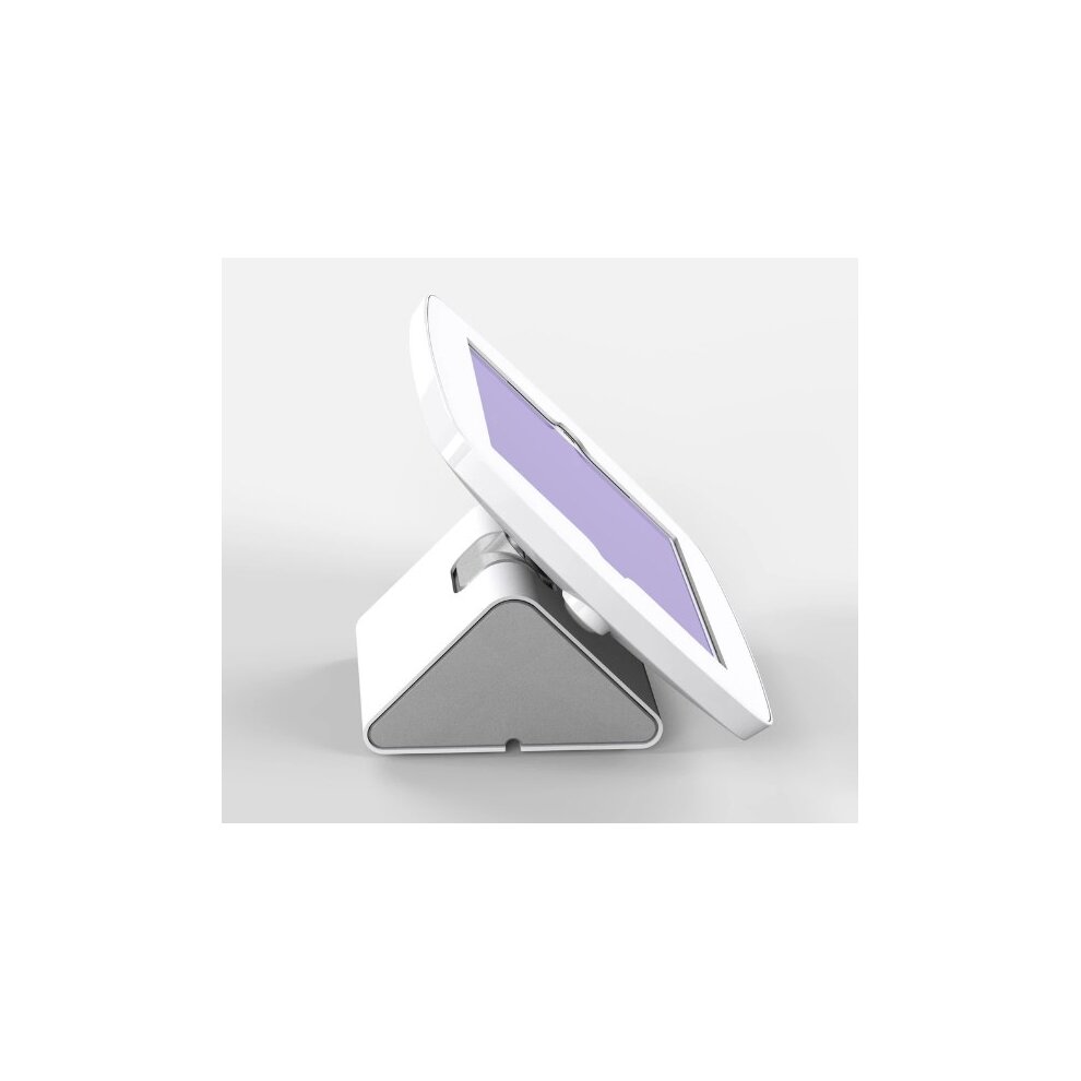 White Bouncepad Flip stand for Samsung Galaxy Tab S2 9.7, featuring a sleek design with a triangular base and adjustable angle for optimal viewing.