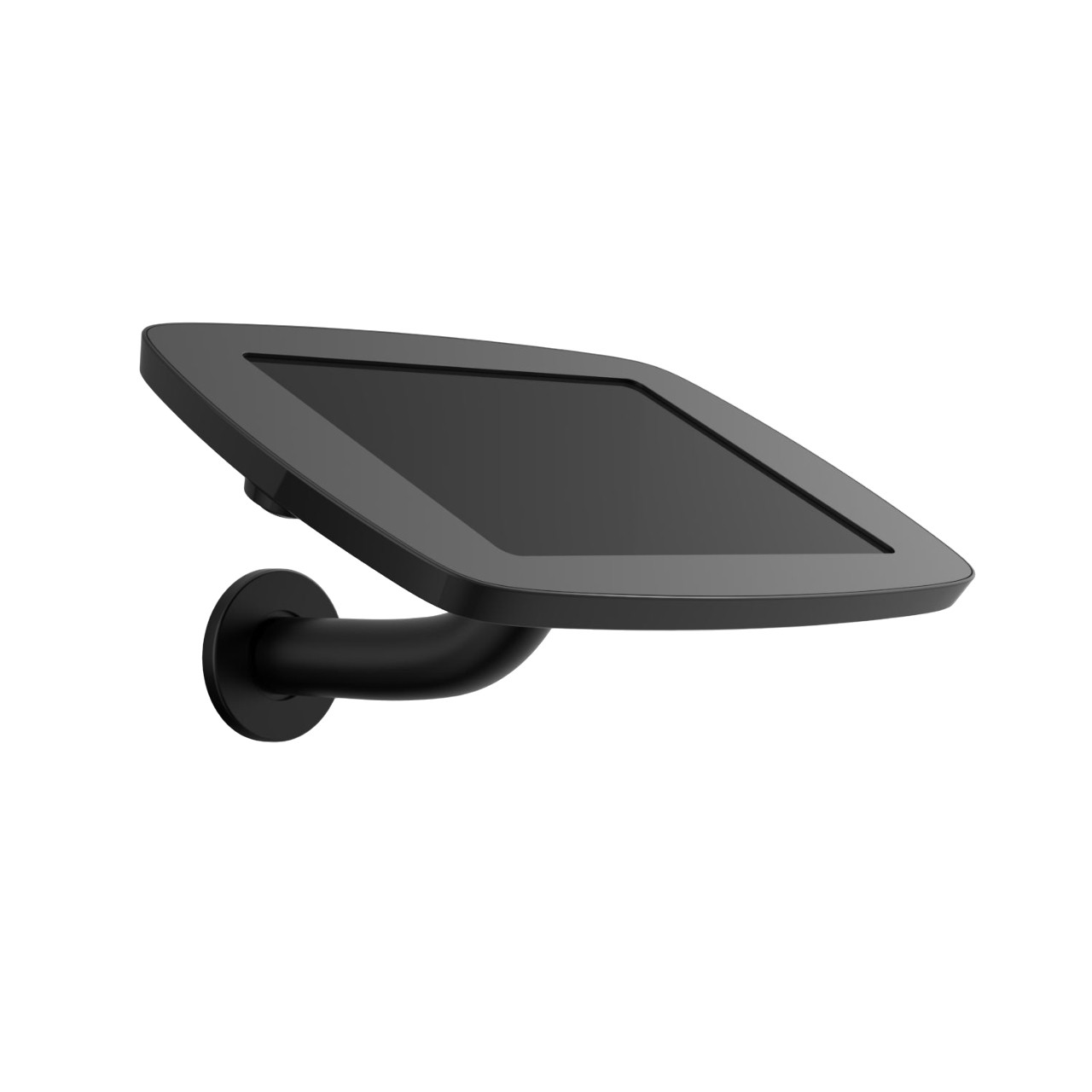 Black Bouncepad Original Branch with a sleek design, featuring a covered front camera and home button, mounted on a curved arm for secure tablet display.