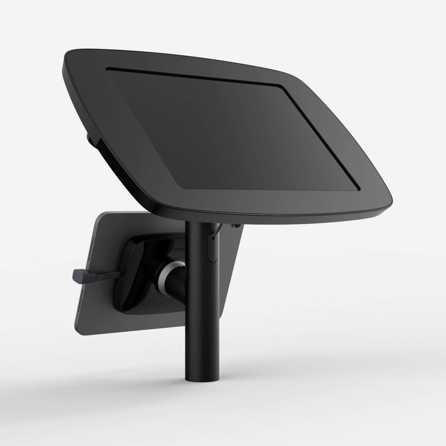 Black Bouncepad Original Twin stand for Apple iPad Pro 5th Gen 11-inch, featuring a sleek design with a tiltable screen and sturdy pole mount for secure positioning.