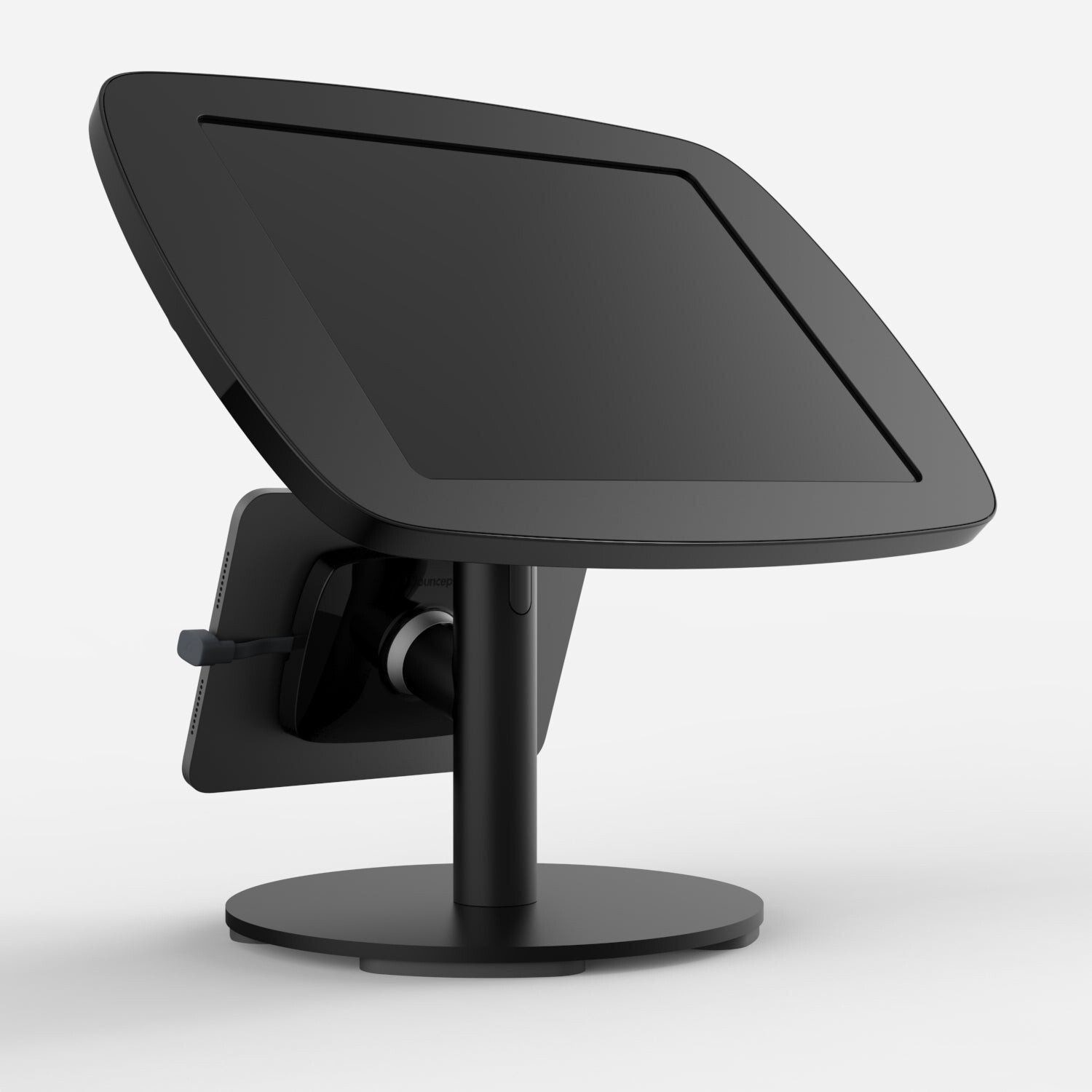 Black Bouncepad Original Twin with a sleek, angled design, featuring a sturdy counter base, designed for the Apple iPad Air 1st Gen, showcasing a modern, minimalist aesthetic.