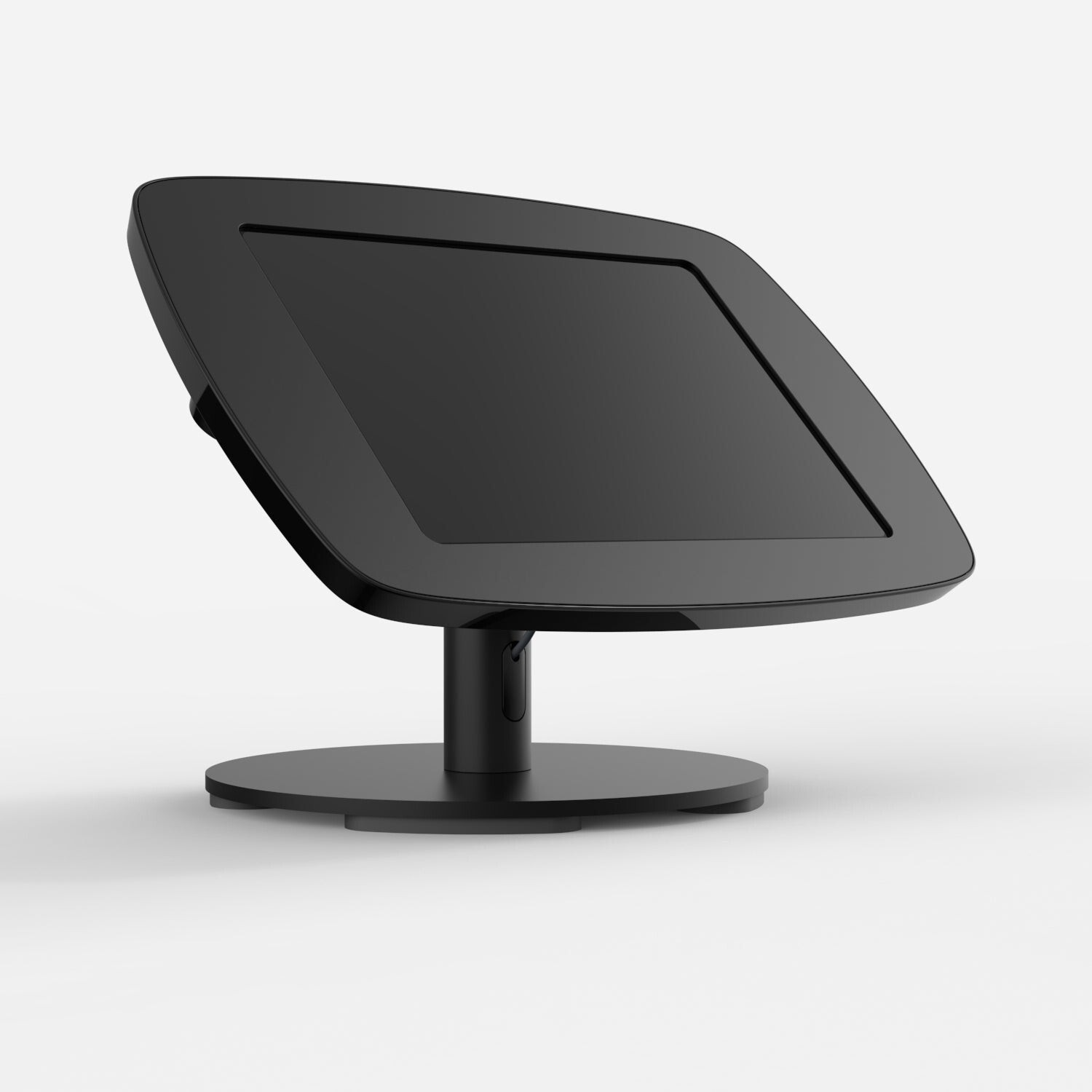 Black Bouncepad Original Twist-Mini with a sleek, curved design, featuring a sturdy counter base, designed for Apple iPad Pro 1st and 2nd generation.