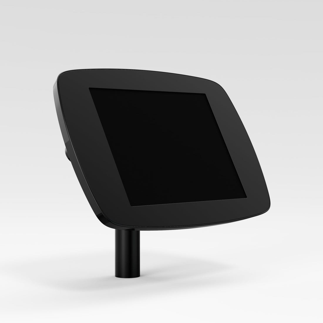 Black Bouncepad Static 60 stand featuring a sleek design, designed for Samsung Galaxy Tab A8 (2021), with a sturdy pole and a smooth, flat surface for secure tablet display.