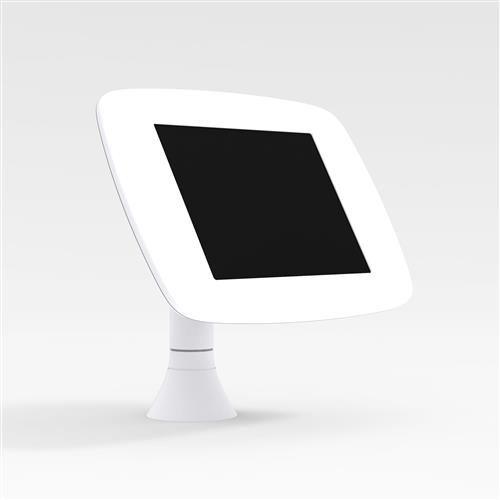 White Bouncepad Sumo stand for Apple iPad 6th Gen 9.7 (2018) features an exposed front with a sleek, modern design and a sturdy base for secure tablet display.