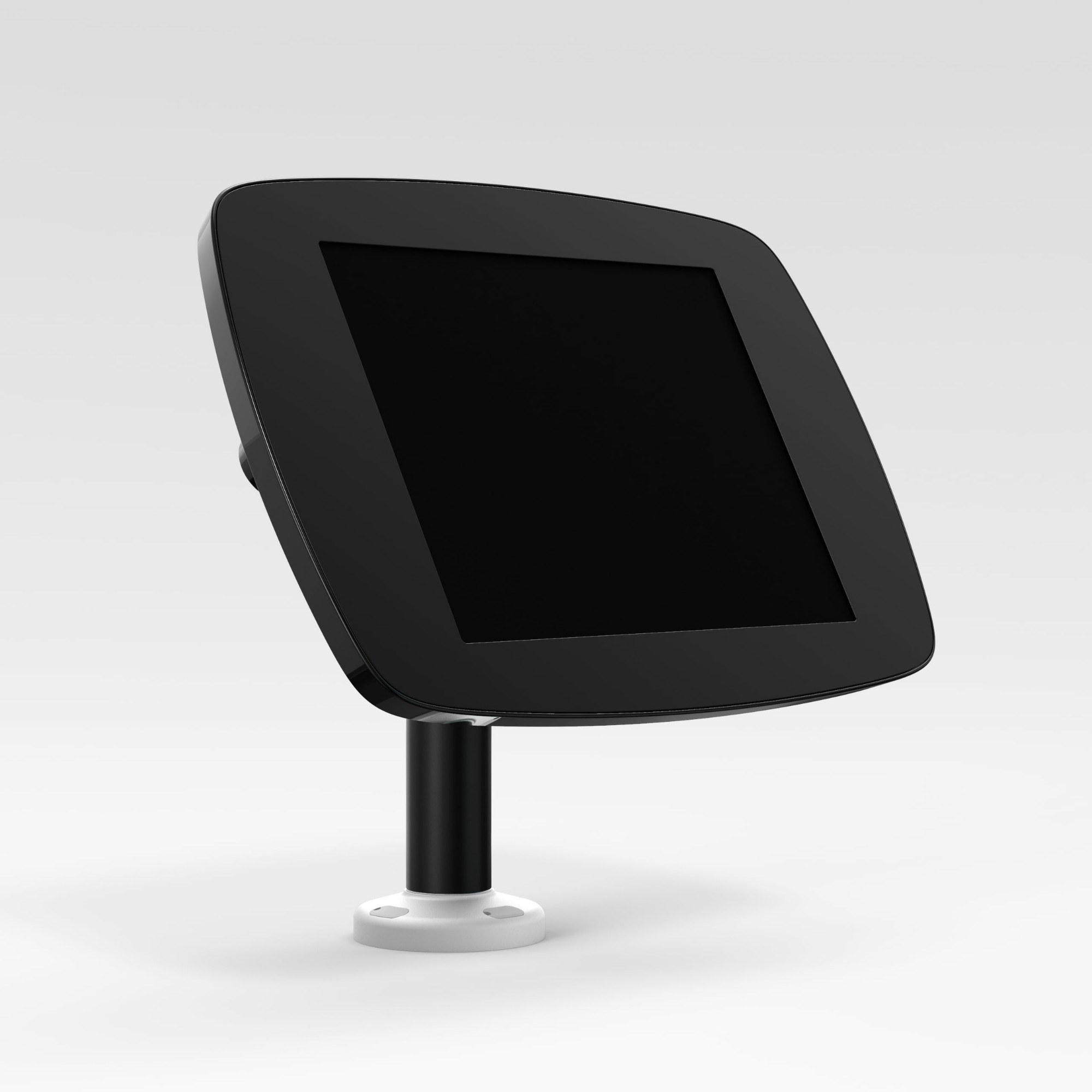 Black Bouncepad Swivel 60 stand for Apple iPad 7th Gen 10.2 (2019), featuring a sleek design with a smooth surface and a sturdy base for secure mounting.