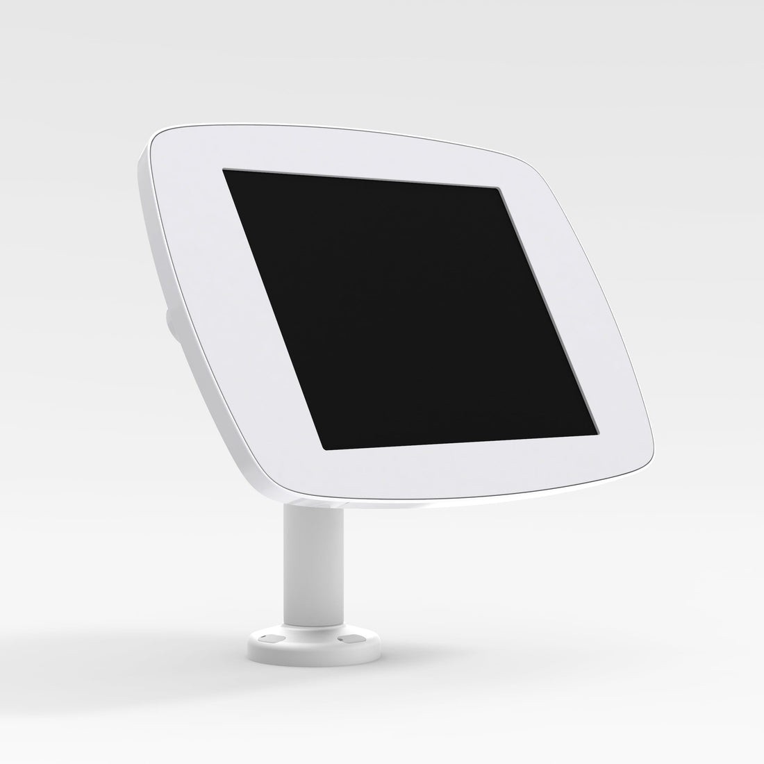 White Bouncepad Swivel 60 stand for Samsung Galaxy Tab A8 (2021) features a sleek design with a square screen holder and a sturdy base for secure mounting.