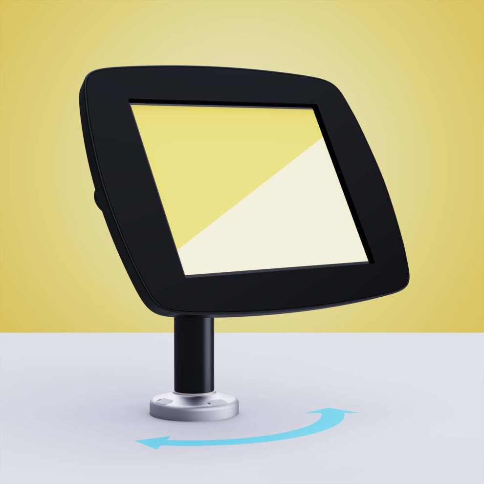 Black Bouncepad Swivel 60 stand for Samsung Galaxy Tab S3, featuring a sleek design, adjustable swivel base, and a sturdy silver mount for secure display.