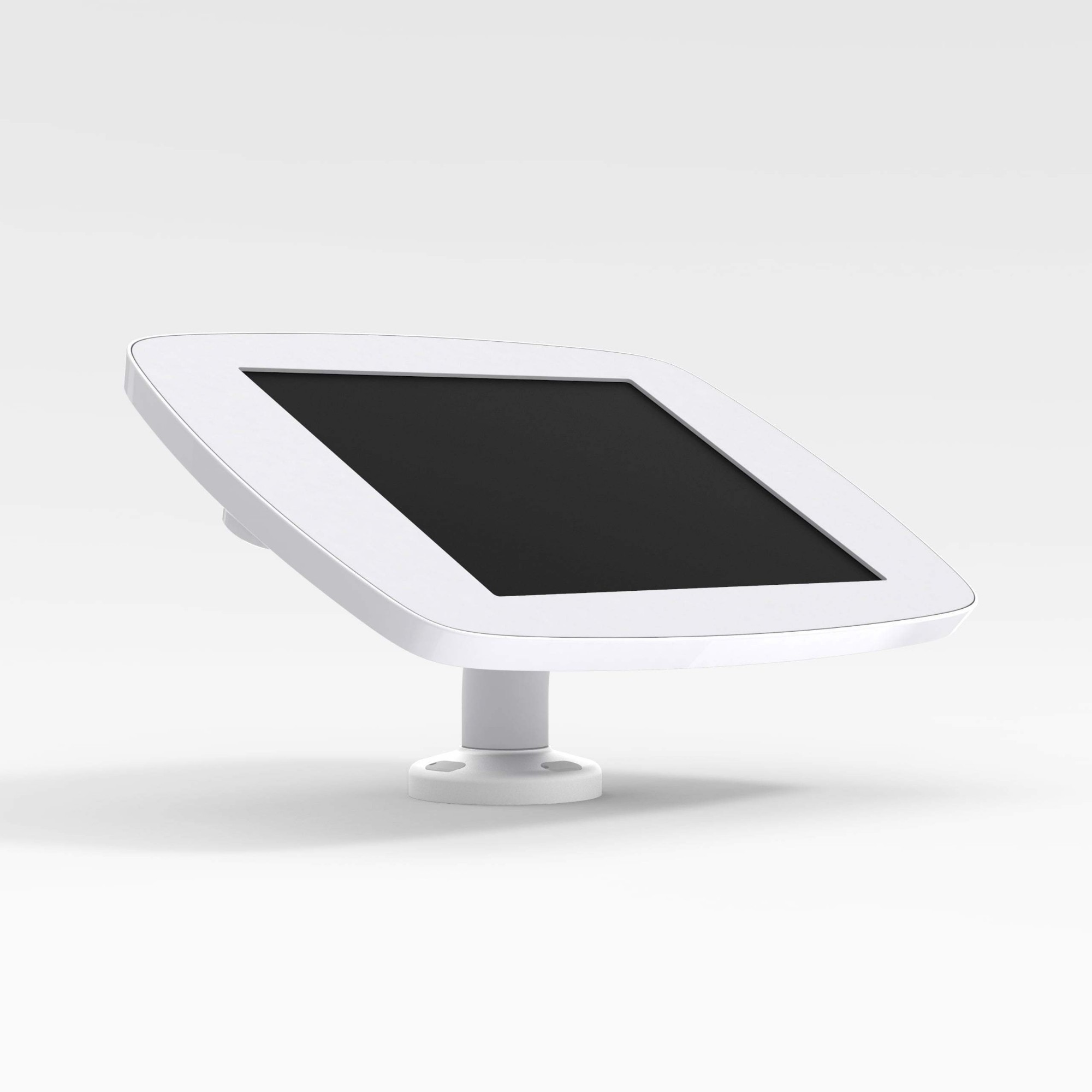 White Bouncepad Swivel Desk designed for Apple iPad 8th Gen 10.2 (2020), featuring a sleek, angled display mount and a sturdy base for secure positioning.