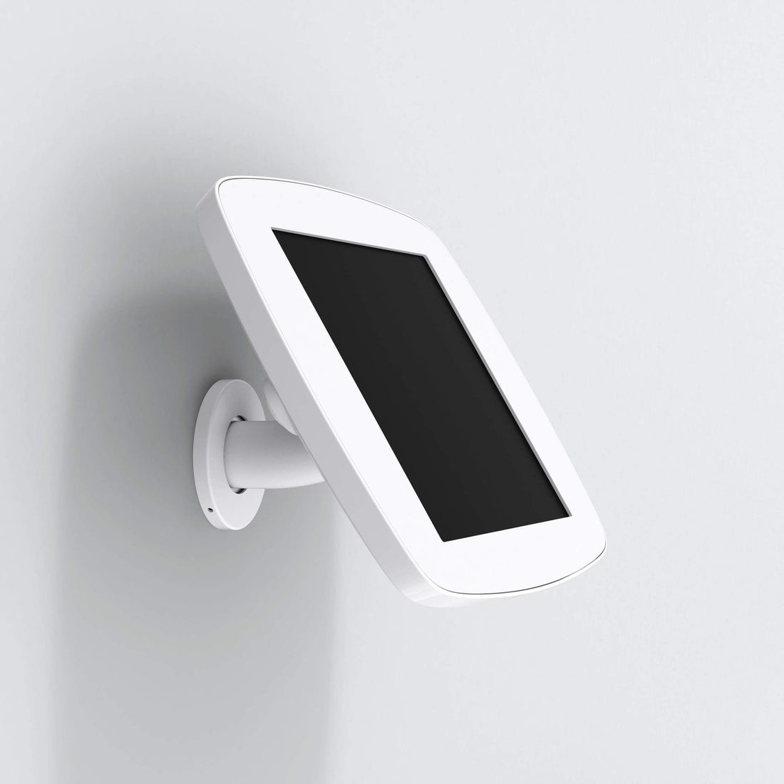 White Bouncepad Wallmount designed for Samsung Galaxy Tab A8 10.5 (2021), featuring a sleek, curved design and adjustable angle for optimal viewing.
