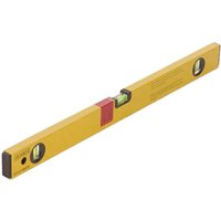 Yellow Box Section Spirit Level with three bubble vials and red accent on the body.