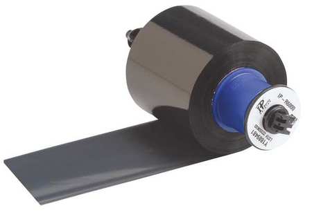 Black ribbon roll measuring 2-21/64" wide and 984 ft long, featuring a blue core and smooth, glossy finish, ideal for various labeling applications.