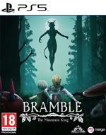Bramble: the Mountain King for PS5 features a dark forest backdrop with a ghostly figure above two characters, showcasing vibrant colors and intricate game artwork.