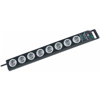 Black and grey Brennenstuhl surge protector with 9 AC outlets and a 2.5-meter cord.