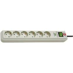 Grey Brennenstuhl surge protector with six AC outlets and a 1.5-meter power cord, featuring a power indicator light and a sturdy plastic housing.