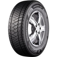 Bridgestone Duravis All-Season Evo tire, black with detailed tread pattern and silver alloy wheel rim.