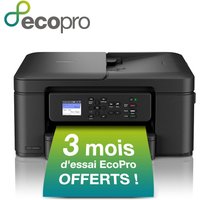 Black Brother 3-in-1 compact wireless inkjet printer with control panel and paper output displaying green sheet.