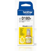 Yellow Brother BT-D180Y ink bottle, 48.8ml, in white and blue box with drop icon and text detailing.