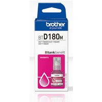 Brother BTD180M magenta ink bottle in white box with magenta accents and Brother logo.