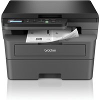 Black Brother DCP-L2620DW laser printer with Wi-Fi, control panel, and paper output tray, featuring a compact design.