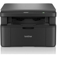 Black Brother multifunction laser printer with flatbed scanner and Wi-Fi connectivity, compact design.