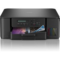 Brother DCPT530DW black inkjet printer with LCD screen, control panel, and visible ink levels on the front.