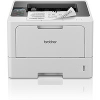 White Brother HL-L5215DN laser printer, compact design, front paper tray, top control panel, printing a document.