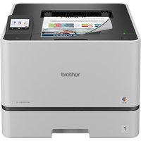 Brother HL-L8430CDW printer, white with black top, color touchscreen, Wi-Fi, A4 paper output.