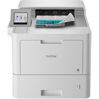 White Brother HL-L9430CDN printer with touchscreen display and paper tray, compact design, suitable for A4 color printing.