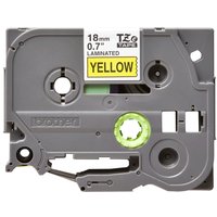 Gray Brother Labelling Tape 18mm cassette with yellow label, featuring a circular green spool and text "LAMINATED YELLOW".