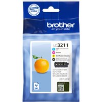 Brother LC-3211VALDR ink cartridge multi pack in blue packaging with orange image, includes black, cyan, magenta, yellow.