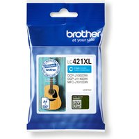 Brother LC-421XLC cyan ink cartridge in blue packaging with guitar image and XL yield label.