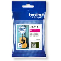 Brother LC-421XLM magenta ink cartridge in blue packaging with guitar image and XL yield label.