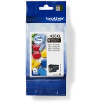 Brother LC-426XLBK black ink cartridge in blue packaging with colorful geometric design and product details.